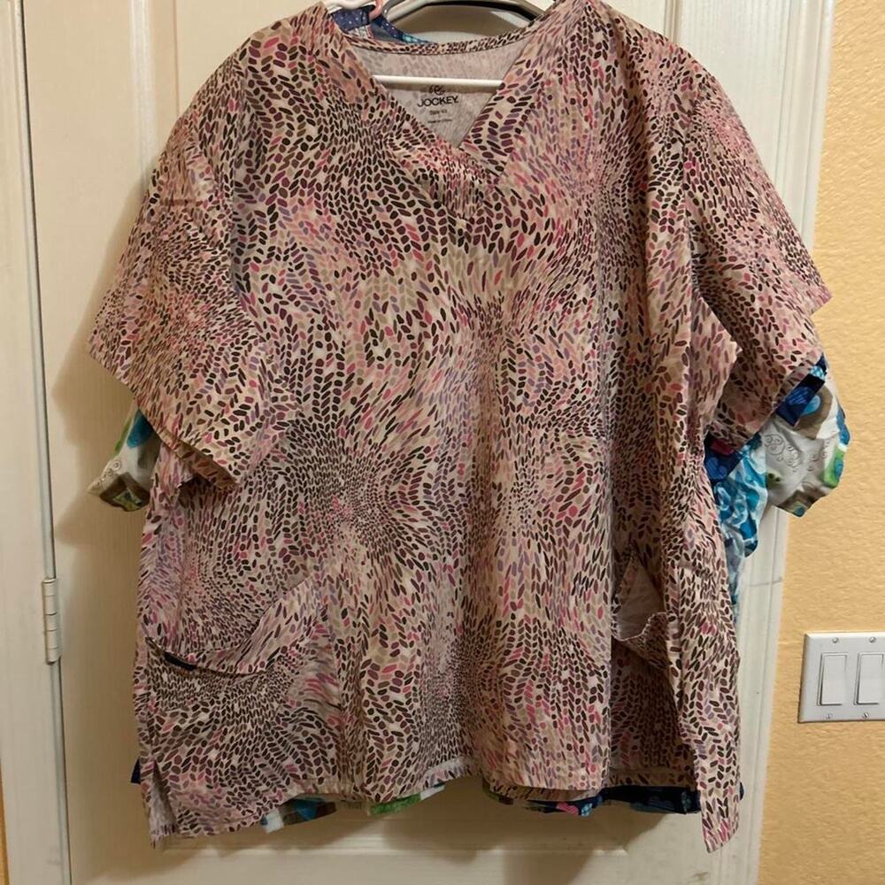 Pink and brown print scrub